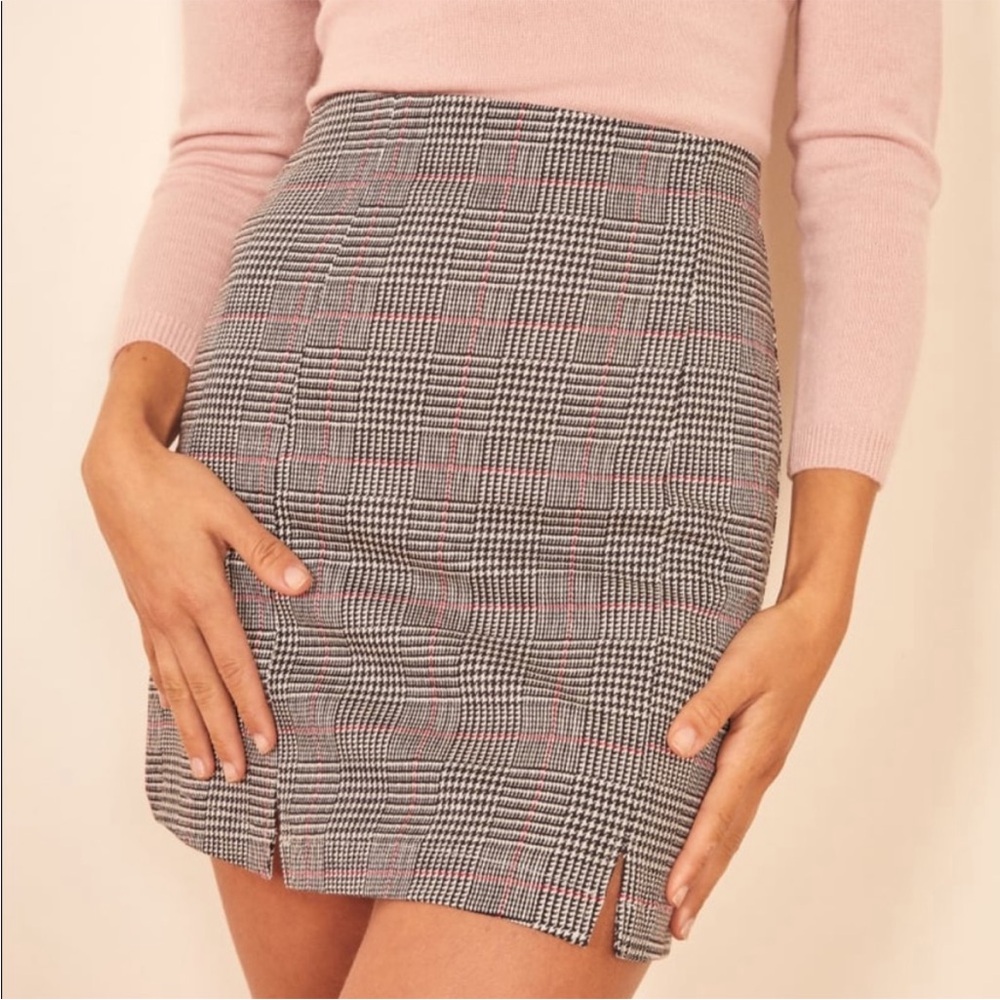 Reformation Glen Plaid Mini Skirt with Pink Accents